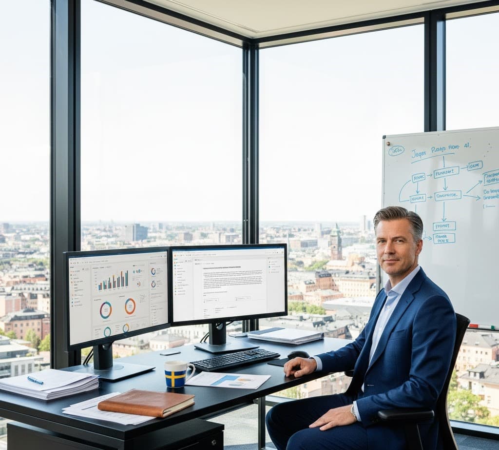 AI-verktyg för Marketing Managers - Svensk marknadsföringschef som använder AI för kampanjanalys och innehållsskapande