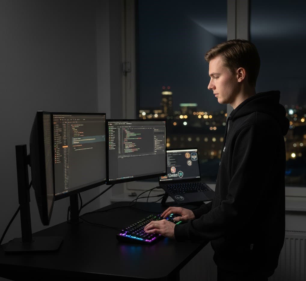 AI-verktyg för Utvecklare - Svensk mjukvaruutvecklare som programmerar med GitHub Copilot och AI-kodningsassistenter